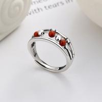 Solidny srebrny pierścień, 925 Srebro, ze Yunnan Red Agate, biżuteria moda & dla kobiety, bez zawartości niklu, ołowiu i kadmu, 7mm, sprzedane przez PC