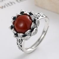 925 Sterling Silver Finger Rings, with Yunnan Red Agate, Flower, Antique finish, fashion jewelry & for woman, nickel, lead & cadmium free, 14mm, Sold By PC