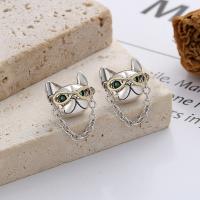 925 Sterling Silver Stud Earring Dog Antique finish fashion jewelry & micro pave cubic zirconia & for woman nickel lead & cadmium free Sold By Pair