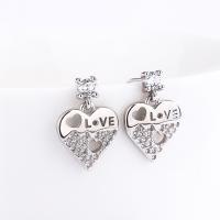Cubic Zirconia Micro Pave Sterling Silver Earring 925 Sterling Silver Heart fashion jewelry & micro pave cubic zirconia & for woman nickel lead & cadmium free Sold By Pair