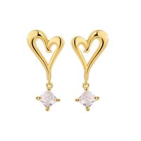 Brass Stud Earring Heart plated fashion jewelry & micro pave cubic zirconia & for woman nickel lead & cadmium free Sold By Pair