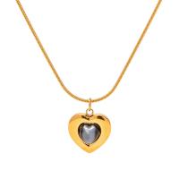 Stainless Steel Jewelry Necklace, 304 Stainless Steel, with Cats Eye, with 1.97inch extender chain, Heart, 18K gold plated, fashion jewelry & for woman, golden, 14.30mm, Length:Approx 15.35 Inch, Sold By PC
