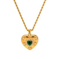 Stainless Steel Jewelry Necklace, 304 Stainless Steel, with 2.36inch extender chain, Heart, 18K gold plated, fashion jewelry & micro pave cubic zirconia & for woman, golden, 21.20mm, Length:Approx 16.14 Inch, Sold By PC