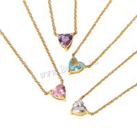 Stainless Steel Jewelry Necklace, 304 Stainless Steel, with 1.97inch extender chain, Heart, 18K gold plated, fashion jewelry & micro pave cubic zirconia & for woman, more colors for choice, 8mm, Sold Per Approx 17.72 Inch Strand