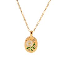 Stainless Steel Jewelry Necklace, 304 Stainless Steel, with 2.36inch extender chain, Vacuum Ion Plating, for woman & enamel & with rhinestone, golden, 18mm, Length:Approx 15.75 Inch, Sold By PC
