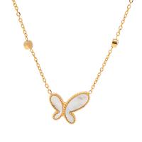 Stainless Steel Jewelry Necklace 304 Stainless Steel with Shell with 2.36inch extender chain Butterfly 18K gold plated fashion jewelry & for woman & with rhinestone golden 12.20mm Length Approx 16.73 Inch Sold By PC
