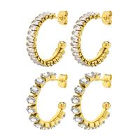 Stainless Steel Stud Earrings, 304 Stainless Steel, 18K gold plated, fashion jewelry & micro pave cubic zirconia & for woman, golden, Sold By Pair