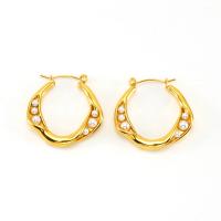 Edelstahl-Hebel zurück-Ohrring, 304 Edelstahl, mit Kunststoff Perlen, 18 K vergoldet, Modeschmuck & für Frau, goldfarben, 32x31mm, verkauft von Paar