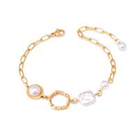 Titanium Steel Bracelet & Bangle with Plastic Pearl plated fashion jewelry & for woman golden Sold Per Approx 8.66 Inch Strand