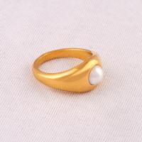 Titanium Steel Finger Ring with Plastic Pearl plated fashion jewelry & for woman golden Sold By PC