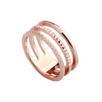 Anillo de dedo de Titantium Acero, Partículas de acero, chapado, diverso tamaño para la opción & para mujer & con diamantes de imitación, color de rosa dorada, Vendido por UD