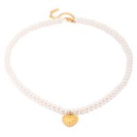 Stainless Steel Jewelry Necklace 304 Stainless Steel with Plastic Pearl with 1.97inch extender chain Heart 18K gold plated fashion jewelry & for woman 14.60mm Sold Per Approx 15.75 Inch Strand