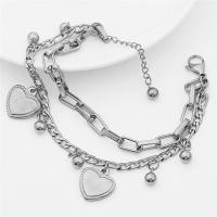 Zinc Alloy Bracelet with 5cm extender chain Heart silver color plated Double Layer & punk style & for woman nickel lead & cadmium free Length 15 cm Sold By PC