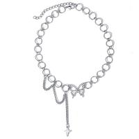 Collar de Aleación de Zinc, con 7cm extender cadena, Mariposa, chapado en color de plata, Joyería & para mujer, libre de níquel, plomo & cadmio, 63mm, longitud 33.5 cm, Vendido por UD