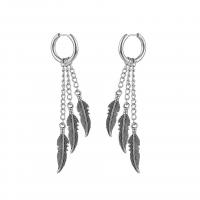 Titanium Steel  Earring, Feather, punk style & for man, original color, 74mm, Inner Diameter:Approx 9mm, Sold By PC