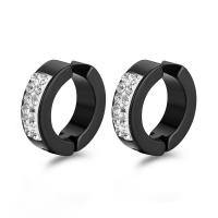 Titanium Steel  Earring Donut Vacuum Ion Plating punk style & Unisex & with rhinestone 4mm Inner Approx 9mm Sold By PC