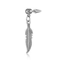 Titanium Steel  Earring Feather punk style & Unisex & with rhinestone Sold By PC