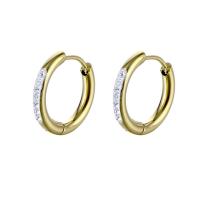 Titanium stål øreringe, Donut, mode smykker & for kvinde & med rhinestone, flere farver til valg, 2mm, Indvendig diameter:Ca. 12mm, Solgt af PC