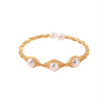 Brass Bracelet & Bangle, with Freshwater Pearl, gold color plated, fashion jewelry & for woman, more colors for choice, nickel, lead & cadmium free, Length:Approx 18 cm, Sold By PC