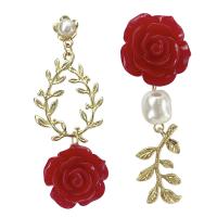 Asymmetric Earrings Zinc Alloy with Plastic Pearl & Acrylic Flower gold color plated fashion jewelry & for woman Sold By Pair