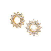Brass Stud Earring Flower gold color plated fashion jewelry & micro pave cubic zirconia & for woman nickel lead & cadmium free Sold By Pair