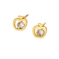 Brass Stud Earring Apple gold color plated fashion jewelry & micro pave cubic zirconia & for woman nickel lead & cadmium free Sold By Pair