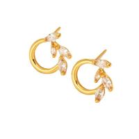 Goujon Laiton, Placage de couleur d'or, bijoux de mode & pavé de micro zircon & pour femme, 17x16mm, Vendu par paire