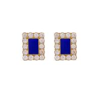 Zinc Alloy Stud Earring Square gold color plated fashion jewelry & micro pave cubic zirconia & for woman & enamel blue Sold By Pair