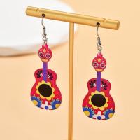 Tibetan Style Drop Earrings, with Acrylic, Guitar, silver color plated, fashion jewelry & for woman, mixed colors, 22x70mm, Sold By Pair