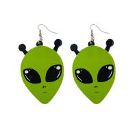 Zinc Alloy Drop Earrings with Acrylic Alien silver color plated fashion jewelry & for woman green Sold By Pair