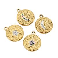 Stainless Steel Pendants, 304 Stainless Steel, Round, plated, DIY & different styles for choice & micro pave rhinestone & enamel, gold, 15.50mm, Hole:Approx 2mm, Sold By PC