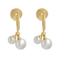 Brass Earring Clip, with Plastic Pearl, gold color plated, fashion jewelry & for woman, nickel, lead & cadmium free, 24x11mm, Sold By Pair