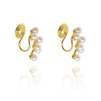 Brass Earring Clip, with Plastic Pearl & Tibetan Style, gold color plated, fashion jewelry & for woman, nickel, lead & cadmium free, 19x8mm, Sold By Pair