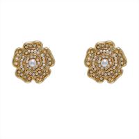 Brass Earring Clip with Seedbead Flower gold color plated fashion jewelry & micro pave cubic zirconia & for woman nickel lead & cadmium free 16mm Sold By Pair