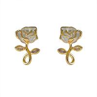 Brass Earring Clip Rose gold color plated fashion jewelry & micro pave cubic zirconia & for woman & enamel nickel lead & cadmium free Sold By Pair