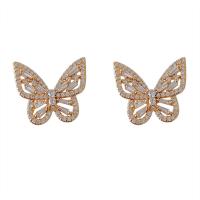 Brass Earring Clip Butterfly Plating champagne gold fashion jewelry & micro pave cubic zirconia & for woman nickel lead & cadmium free Sold By Pair
