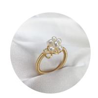 Zoetwater Parel Finger Ring, Messing, met Zoetwater Parel, 14K vergulde, Verstelbare & mode sieraden & voor vrouw, twee verschillende gekleurde, 3-4mm, Verkocht door PC