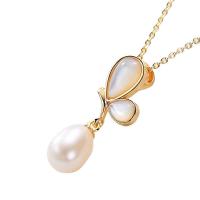 Freshwater Pearl Brass Necklace, with Pearl Oyster, 14K gold plated, fashion jewelry & for woman, two different colored, 8mm, Length:21-50 cm, Sold By PC