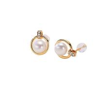 Freshwater Pearl Earrings, Brass, with Freshwater Pearl, 14K gold plated, fashion jewelry & micro pave cubic zirconia & for woman, two different colored, 7-8mm, Sold By Pair