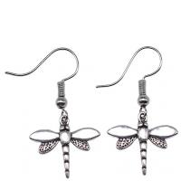 Tibetan Style Drop Earrings, Dragonfly, antique silver color plated, vintage & fashion jewelry & for woman, 19x18mm,18x16mm, Sold By Pair