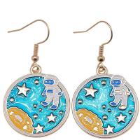 Zinc Alloy Drop Earrings Flat Round KC gold color plated vintage & fashion jewelry & for woman & enamel mixed colors  Sold By Pair