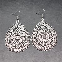 Zinc Alloy Drop Earrings Teardrop antique silver color plated vintage & fashion jewelry & for woman & hollow  Sold By Pair