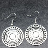 Zinc Alloy Drop Earrings Flat Round antique silver color plated vintage & fashion jewelry & for woman & hollow  Sold By Pair