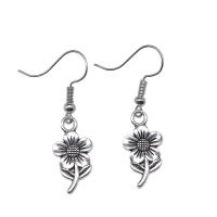Tibetan Style Drop Earrings, Flower, antique silver color plated, vintage & fashion jewelry & for woman, 19x18mm,21x11mm, Sold By Pair