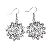 Tibetan Style Drop Earrings, Flower, antique silver color plated, vintage & fashion jewelry & for woman & hollow, 19x18mm,29x29mm, Sold By Pair