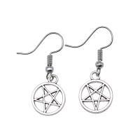 Tibetan Style Drop Earrings, pentagram, antique silver color plated, vintage & fashion jewelry & for woman & hollow, 19x18mm,13x13mm, Sold By Pair