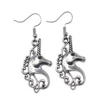 Tibetan Style Drop Earrings, Unicorn, antique silver color plated, vintage & fashion jewelry & for woman & hollow, 19x18mm,37x21mm, Sold By Pair