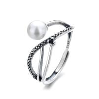 925 Sterling Silver Finger Rings, with Plastic Pearl, Antique finish, fashion jewelry & for woman, nickel, lead & cadmium free, 12mm, Sold By PC