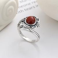 925 Sterling Silver Finger Rings, with Yunnan Red Agate, Antique finish, fashion jewelry & for woman, nickel, lead & cadmium free, 15mm, Sold By PC