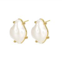 Brass Stud Earring, with Plastic Pearl, fashion jewelry & for woman, nickel, lead & cadmium free, 15x20mm, Sold By Pair